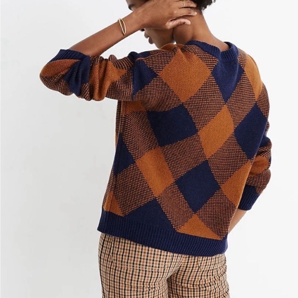 Madewell Mullen Pullover Sweater in Plaid Blue Brown Item AD044 Size Small - Picture 2 of 3